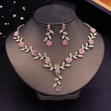 New Luxury Fashion Flower Choker Necklace Earrings Necklace Sets - Rhinestone Jewellery Sets for Women - The Jewellery Supermarket